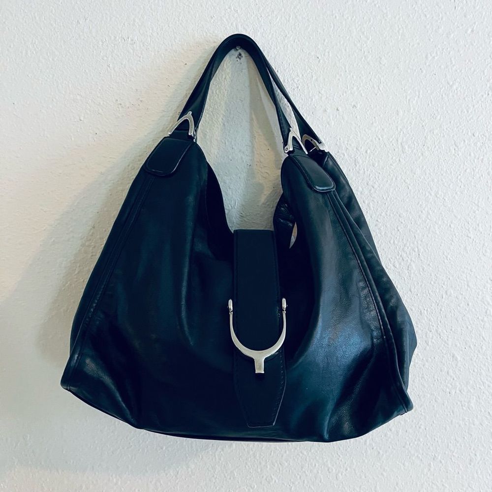 GUCCI Soft Stirrup Leather Shoulder Bag Black 296856